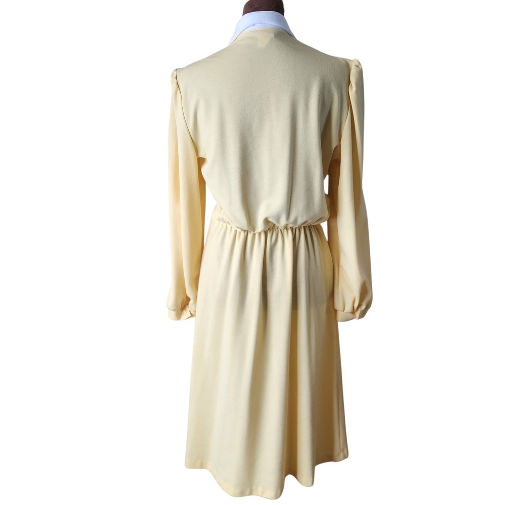 Vintage 70s Yellow Academia‎ Secretary Dress White Trim Union Made USA 12 P - Picture 3 of 8